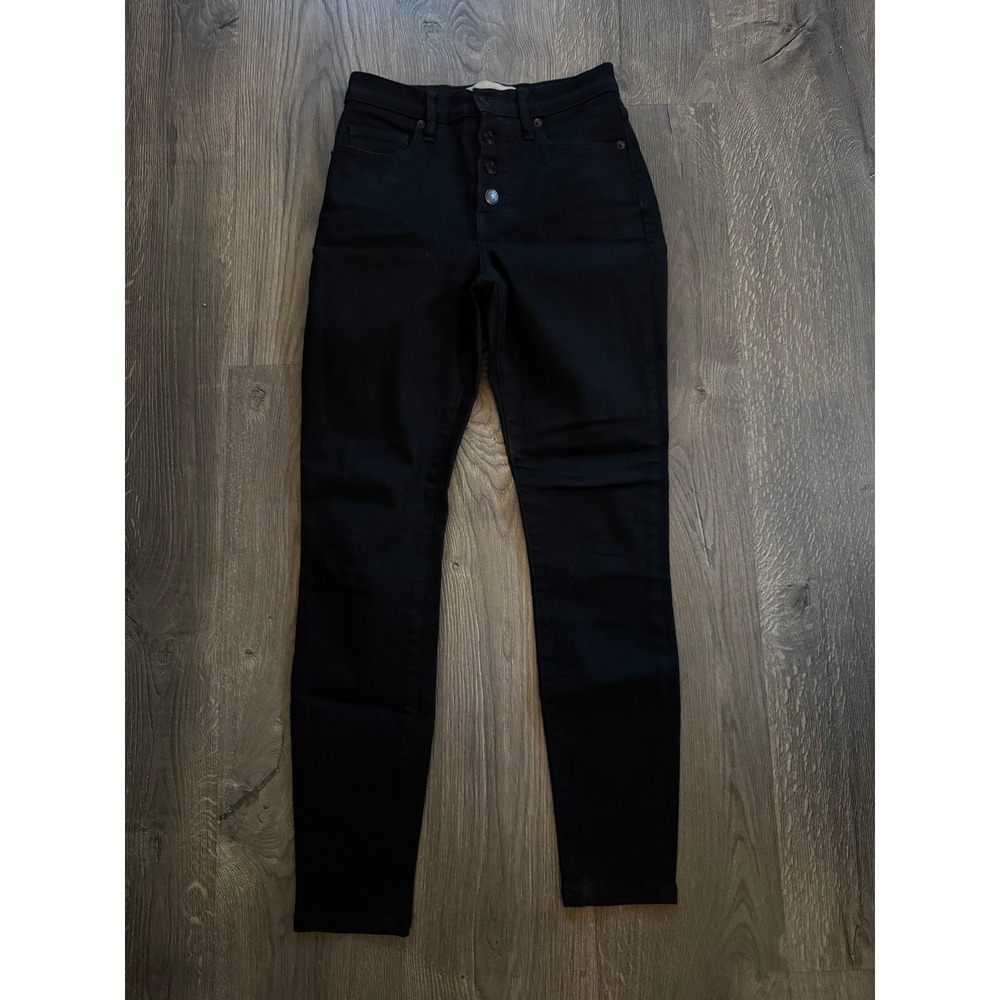 Everlane High Rise Skinny Jean 25 Black Cotton Modal Button Fly Ankle NWOT